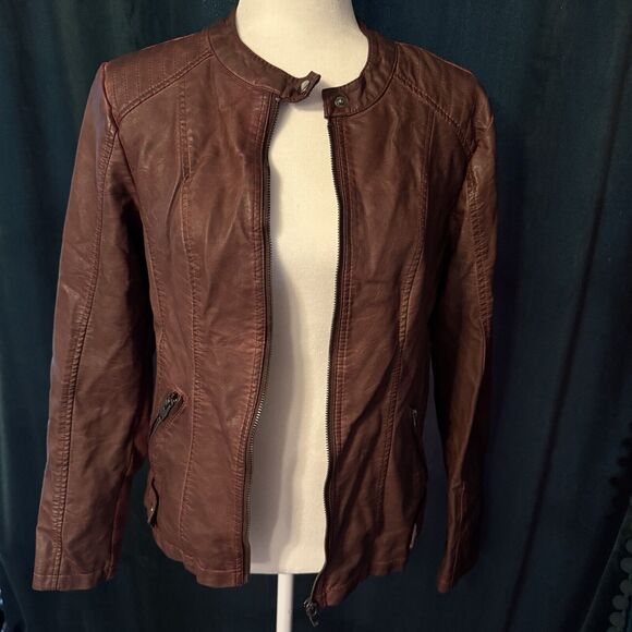 Sebby Collection Vegan Leather Moto Jacket Brown Vintage Look Womens Medium - Picture 1 of 15